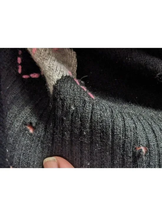 Preppy J.Crew Vintage Womens Cashmere Argyle Cardigan Sweater - Black/Gray/Pink - Picture 10 of 10